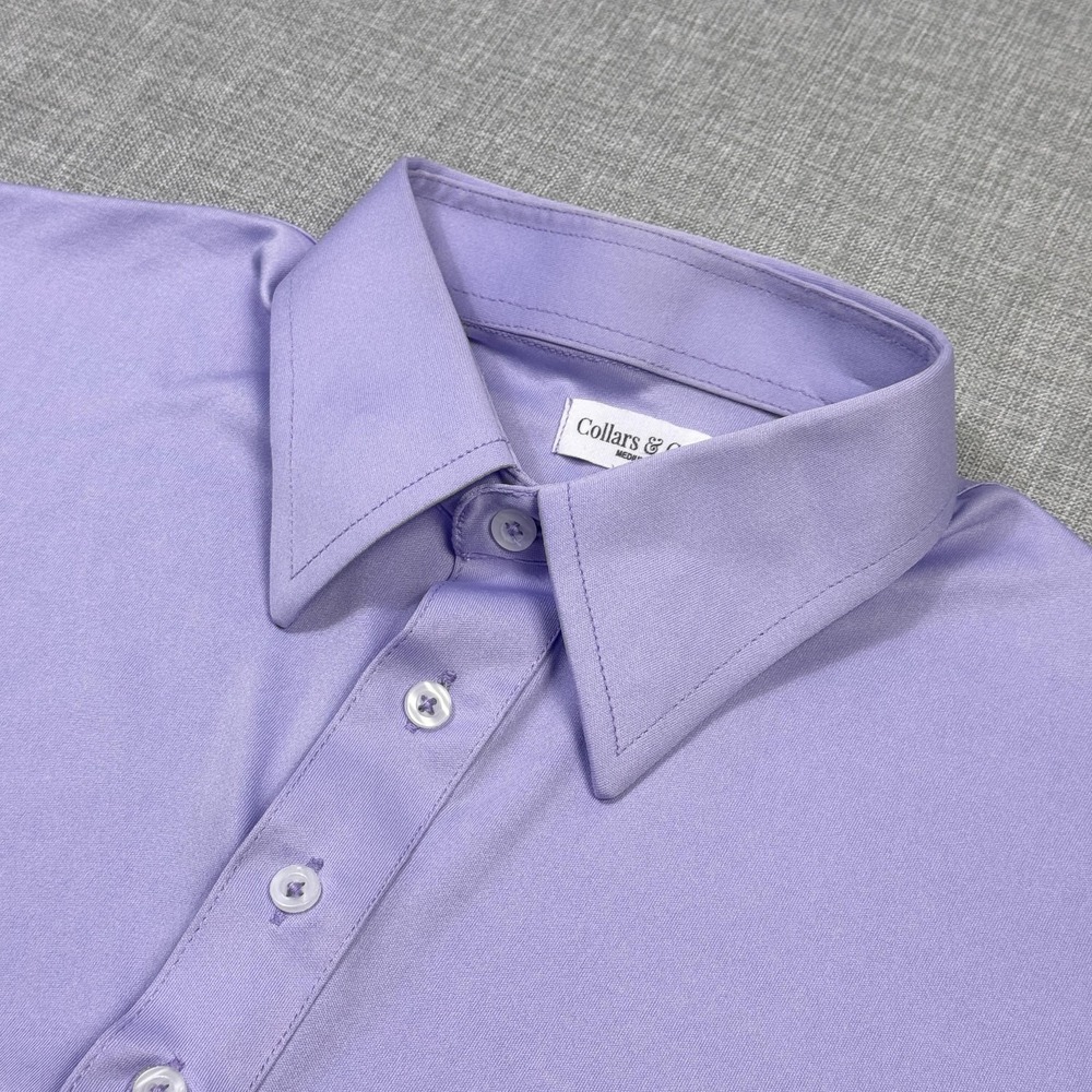 Collars & Co. Dress Polo Shirt Mens Medium Purple Short Sleeve Polyester Jersey